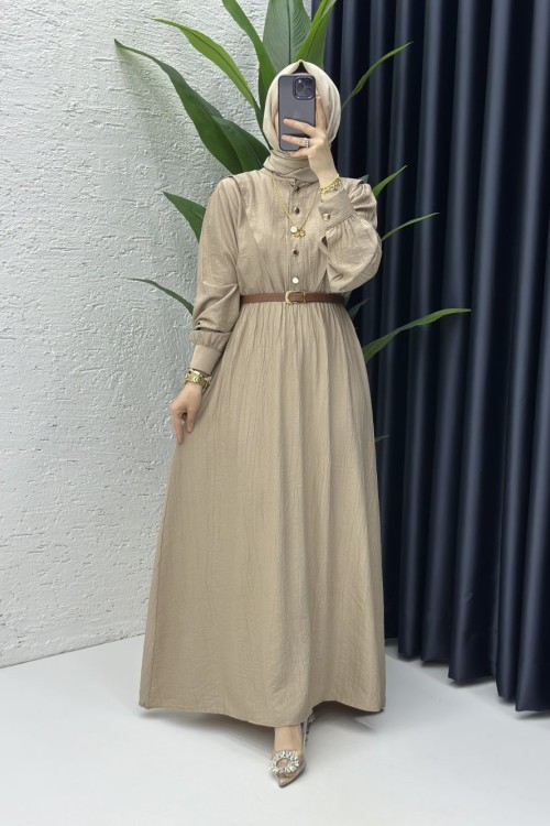 Latte Vera Tesettür Elbise Latte