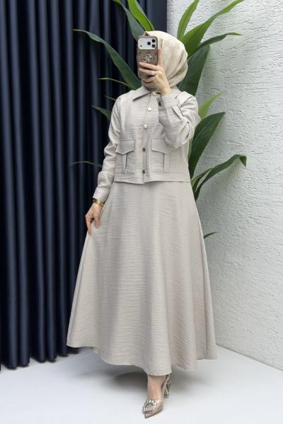 Laya Etekli Takım Tesettür Giyim  Taş Rengi