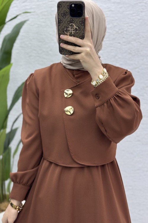 Leyza Elbise Tesettür Giyim  Kahve