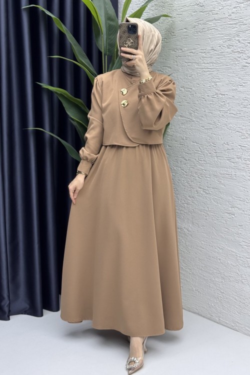 Leyza Elbise Tesettür Giyim Camel