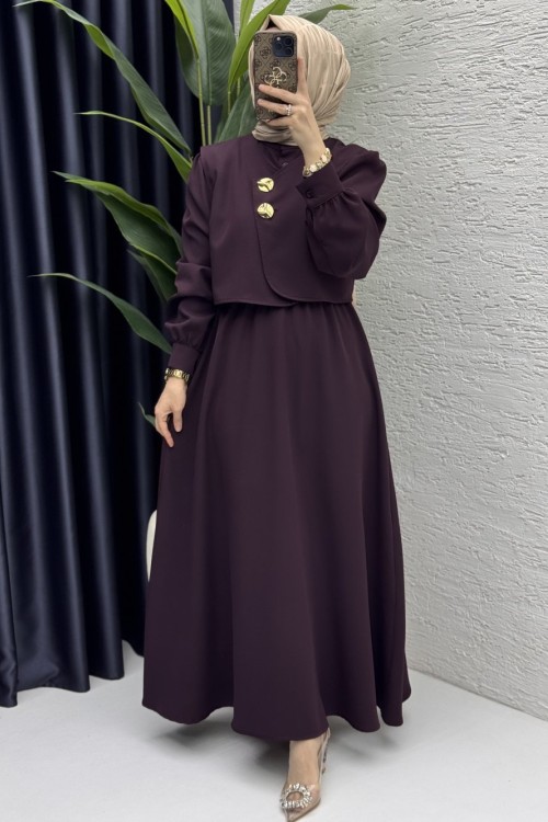 Leyza Elbise Tesettür Giyim Mürdüm