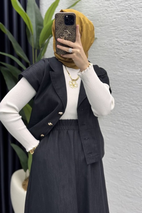 Limra Etekli Takım Tesettür Giyim Siyah