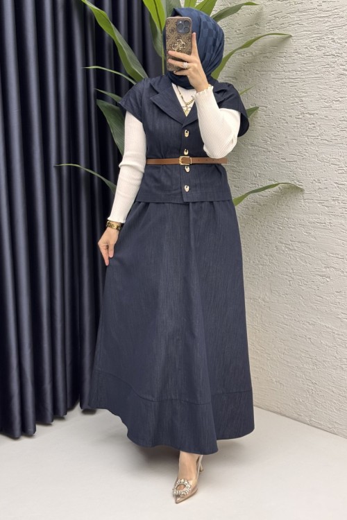 Limra Etekli Takım Tesettür Giyim  Lacivert