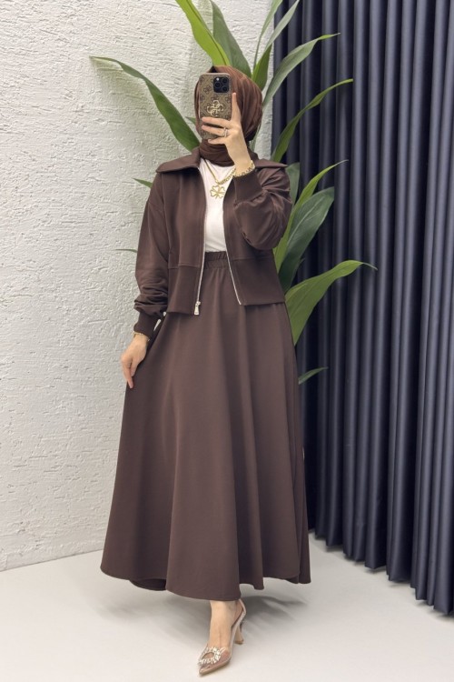 Liyan Etekli Takım Kahverengi