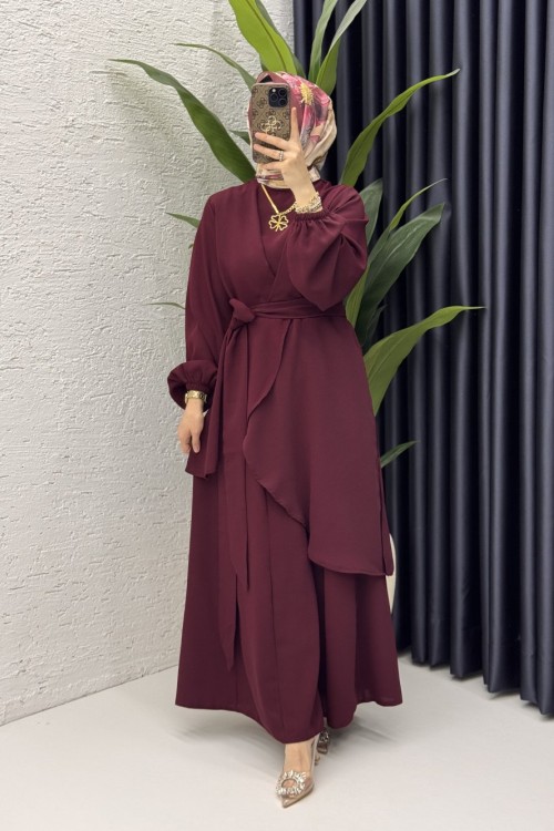 Mahinur Takım Tesettür Giyim  Bordo