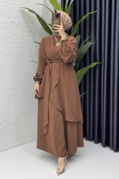 Mahinur Takım Tesettür Giyim  Kahverengi