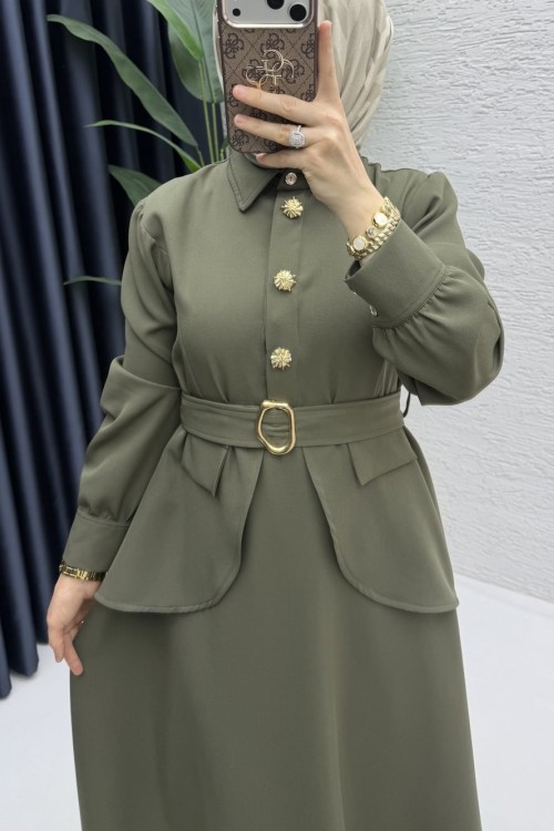 Mahira Elbise Tesettür Giyim Haki