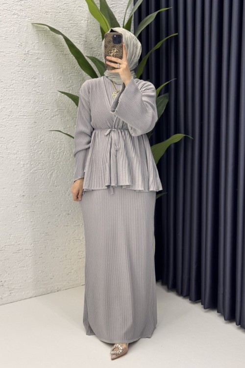 Mehru Elbise Tesettür Giyim  Gri