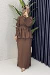 Mehru Elbise Tesettür Giyim  Kahverengi