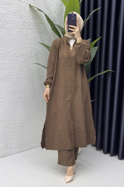 Mehtap Takım Tesettür Giyim Kahverengi