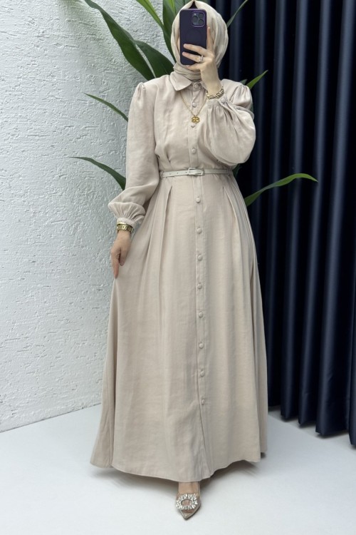 Melike Elbise Tesettür Giyim Taş Rengi