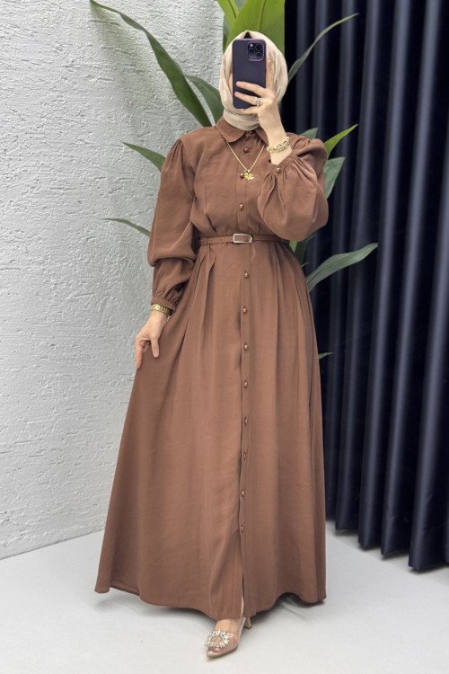 Melike Elbise Tesettür Giyim Kahverengi