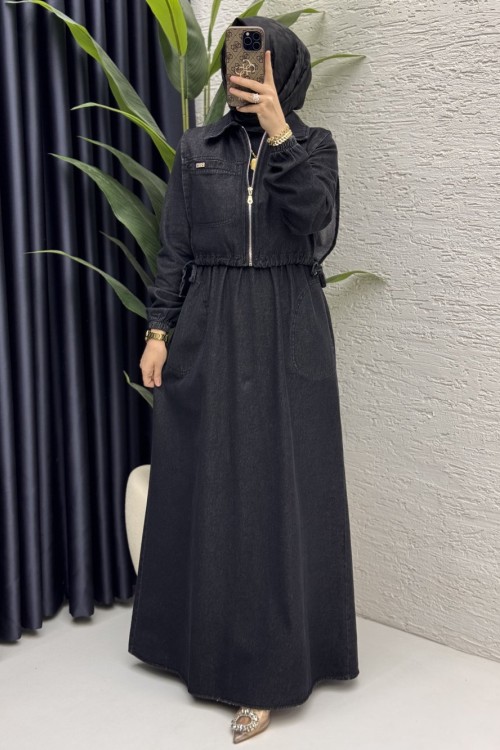 Merve Kot Elbise Tesettür Giyim  Antrasit