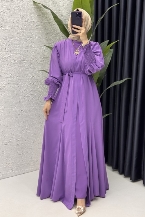 Mihra Abaya Takım Tesettür Giyim Lila