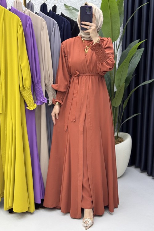 Mihra Abaya Takım Tesettür Giyim Kiremit