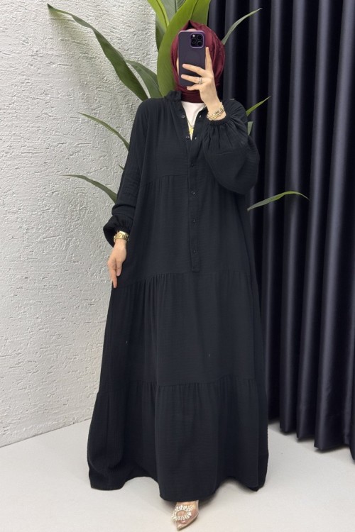 Müslin Elbise Tesettür Giyim Siyah