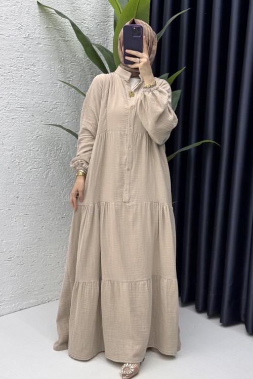 Müslin Elbise Tesettür Giyim Taş Rengi