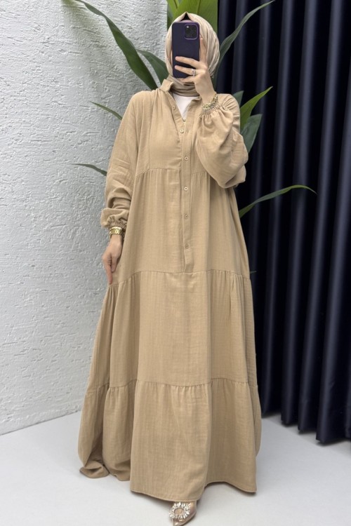 Müslin Elbise Tesettür Giyim Camel