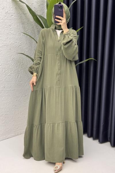 Müslin Elbise Tesettür Giyim Haki