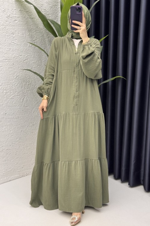 Müslin Elbise Tesettür Giyim Haki