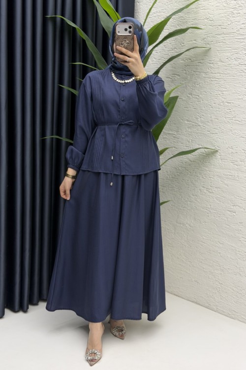 Nagehan Etekli Takım Tesettür Giyim  Lacivert