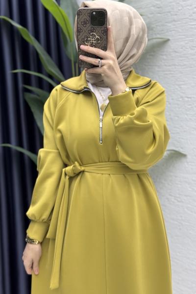 Nare Elbise Tesettür Giyim  Yağ Yeşili