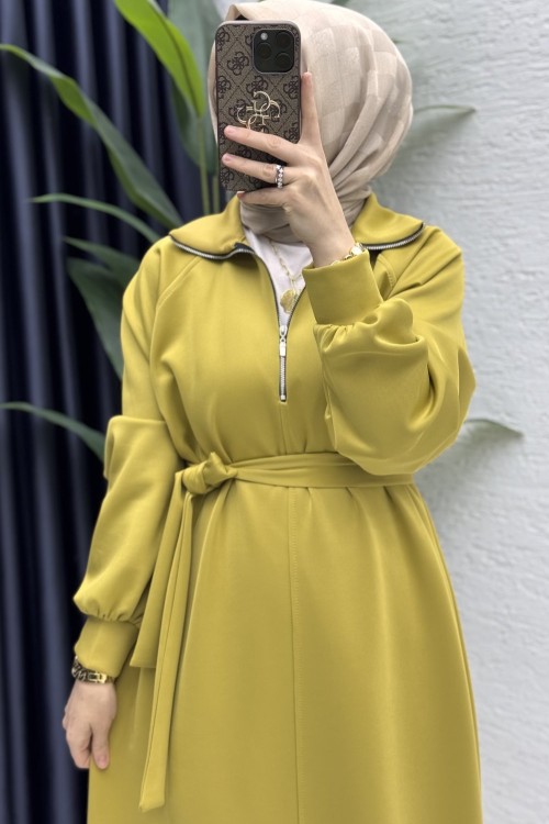 Nare Elbise Tesettür Giyim  Yağ Yeşili