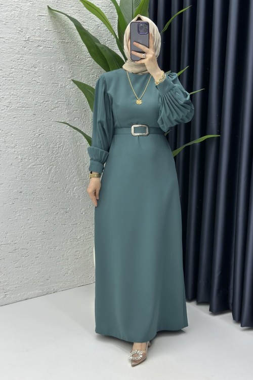 Narin Tesettür Elbise Zümrüt
