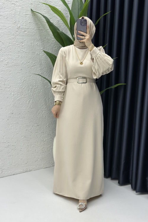 Narin Tesettür Elbise Taş Rengi