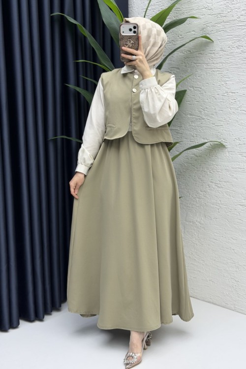 Nazlı Elbise Tesettür Giyim  Açık Haki