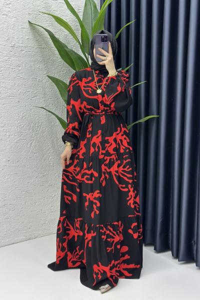 Nehir Tesettür Elbise Kırmızı