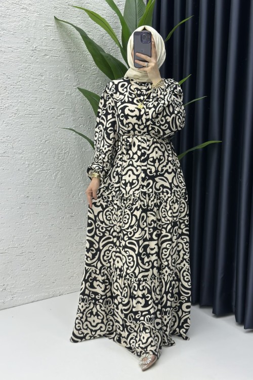 Nehir Tesettür Elbise Ekru