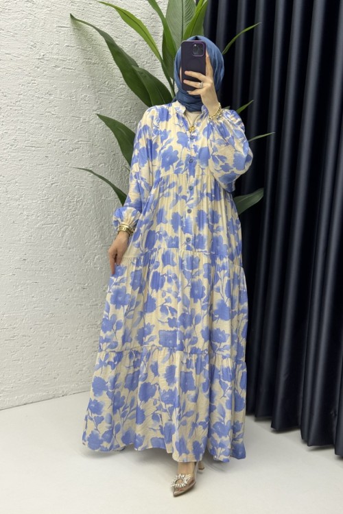 Nergis Elbise Tesettür Giyim Mavi