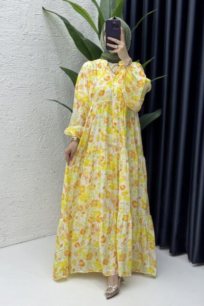 Nergis Elbise Tesettür Giyim Sarı