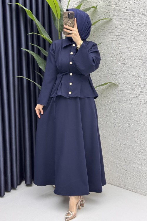 Nihal Etekli Takım Tesettür Giyim  Lacivert