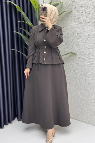 Nihal Etekli Takım Tesettür Giyim Kahve