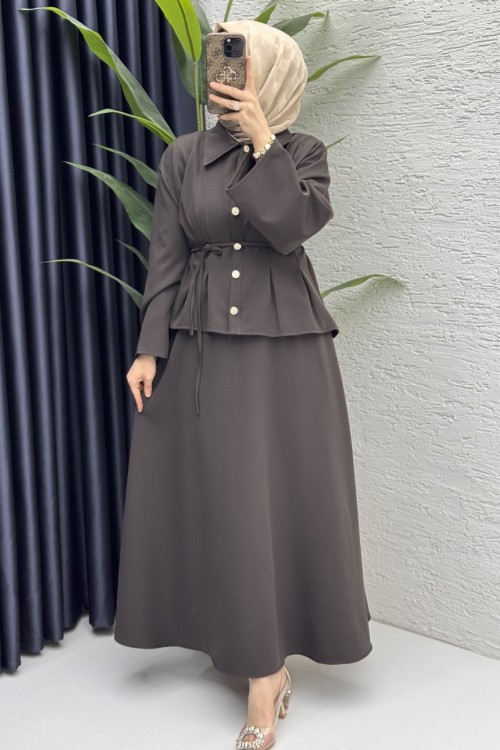 Nihal Etekli Takım Tesettür Giyim Kahve