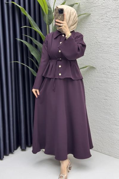 Nihal Etekli Takım Tesettür Giyim  Mürdüm