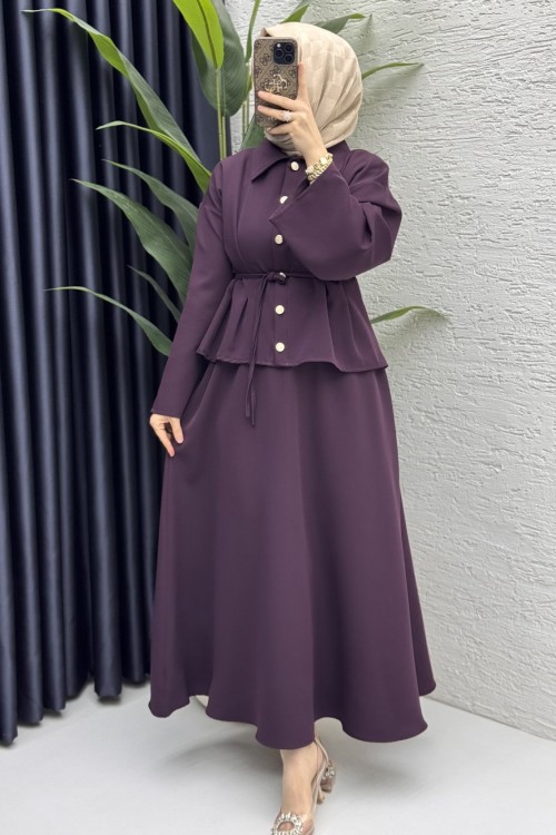 Nihal Etekli Takım Tesettür Giyim  Mürdüm