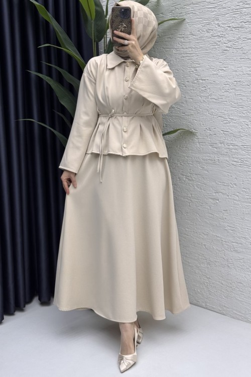 Nihal Etekli Takım Tesettür Giyim  Taş Rengi