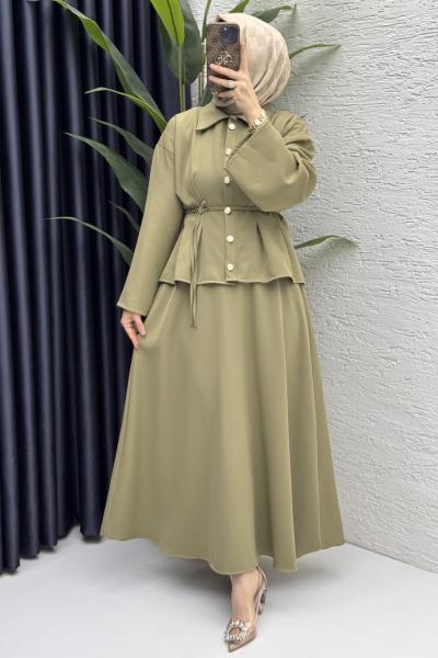 Nihal Etekli Takım Tesettür Giyim  Yeşil