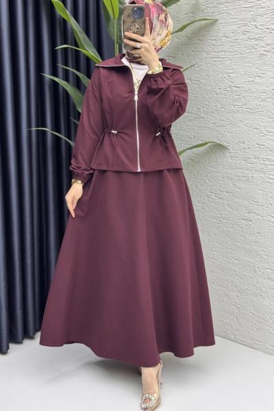 Nilay Etekli Takım Tesettür Giyim  Mürdüm