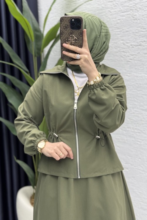 Nilay Etekli Takım Tesettür Giyim  Haki