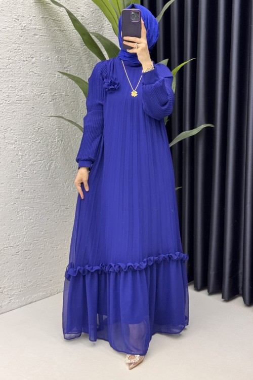 Nurşah Elbise Tesettür Giyim Saks Mavisi