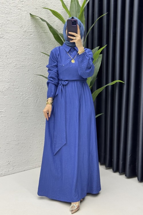 Öykü Elbise Tesettür Giyim Saks Mavisi