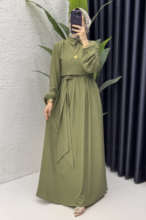 Öykü Elbise Tesettür Giyim Haki