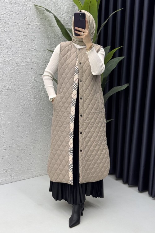 Özden Kapitone Yelek Taş Rengi