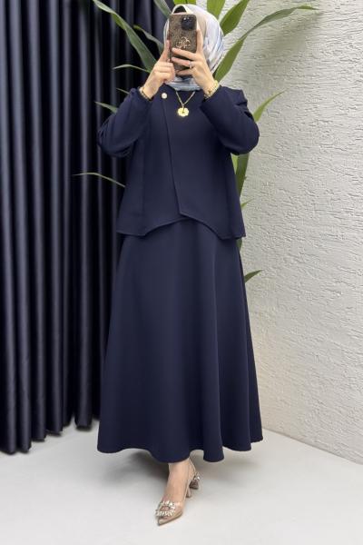 Pera Etekli Takım Tesettür Giyim  Lacivert