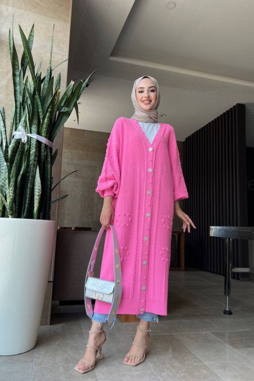 Pınar Hırka Pembe Gri Pembe