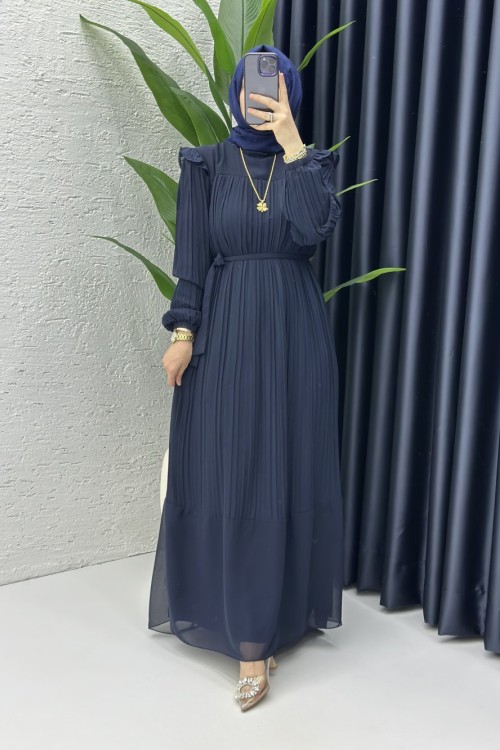 Rabia Tesettür Elbise Lacivert